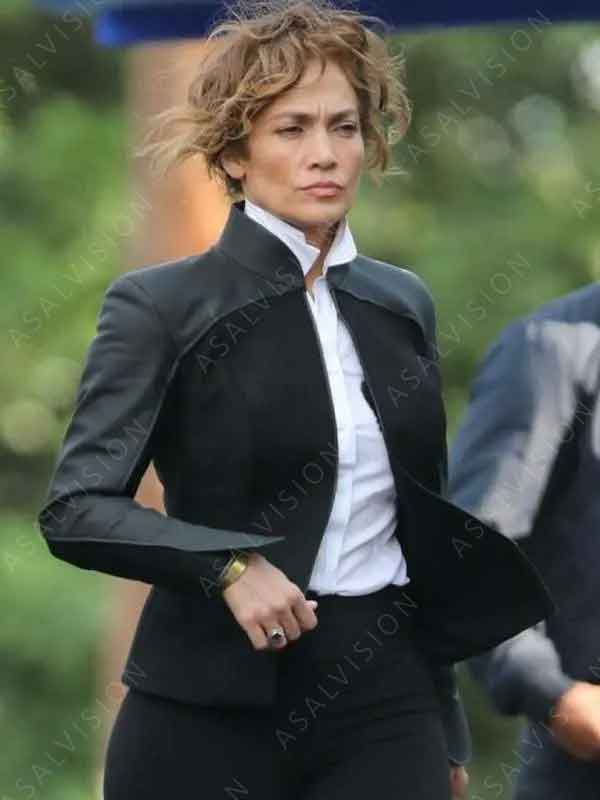 Jennifer Lopez Atlas 2024 Atlas Shepherd Black Leather And Cotton Jacket
