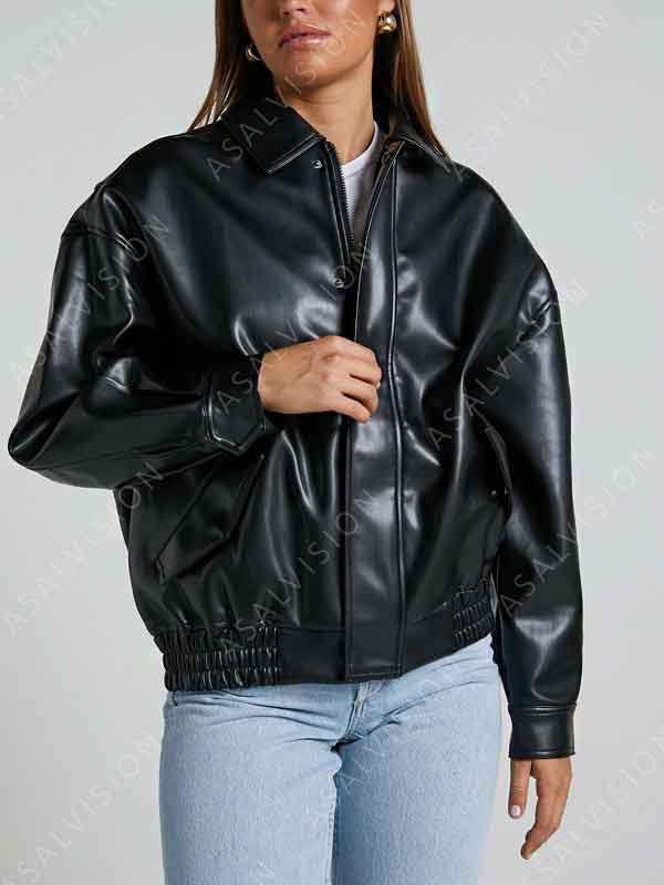Lioness Kenny Black Leather Bomber Jacket