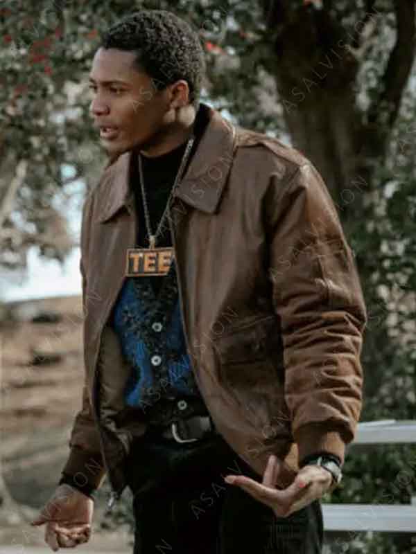 Terry TV Series Black Mafia Family BMF Da’Vinchi Tan Brown Bomber Jacket