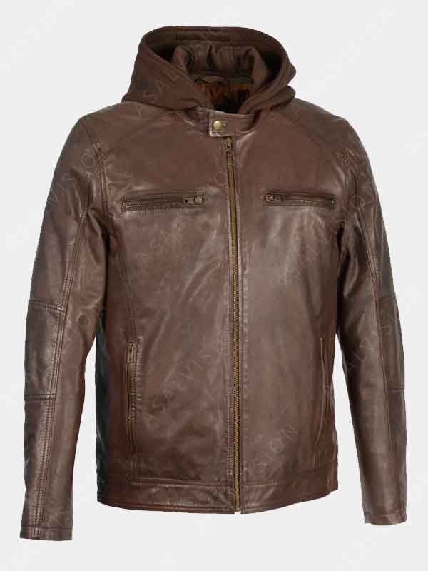 Tyler Brown Hooded Leather Jacket