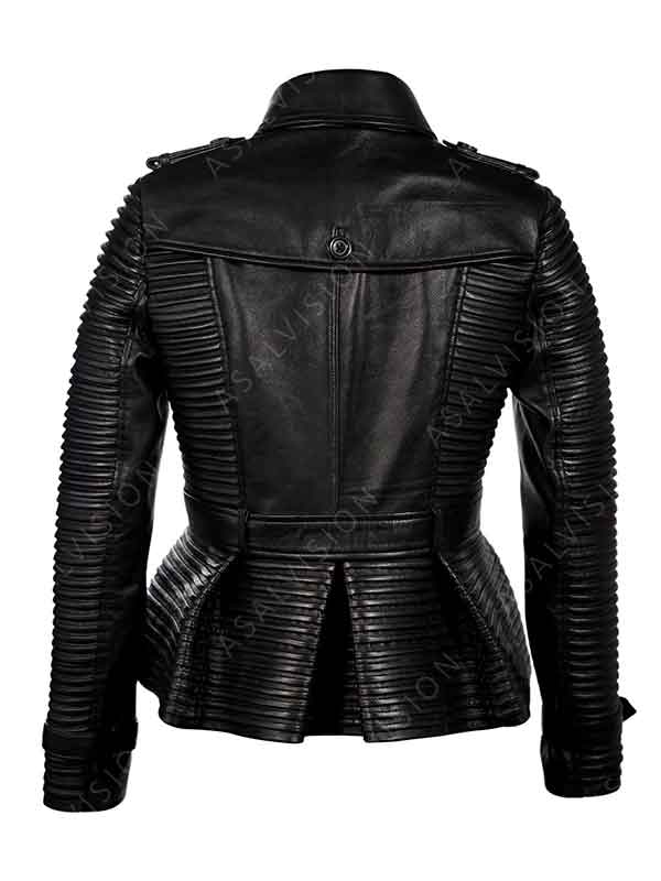 Women’s Black Double-Breasted Lambskin Leather Motorcycle Jacket