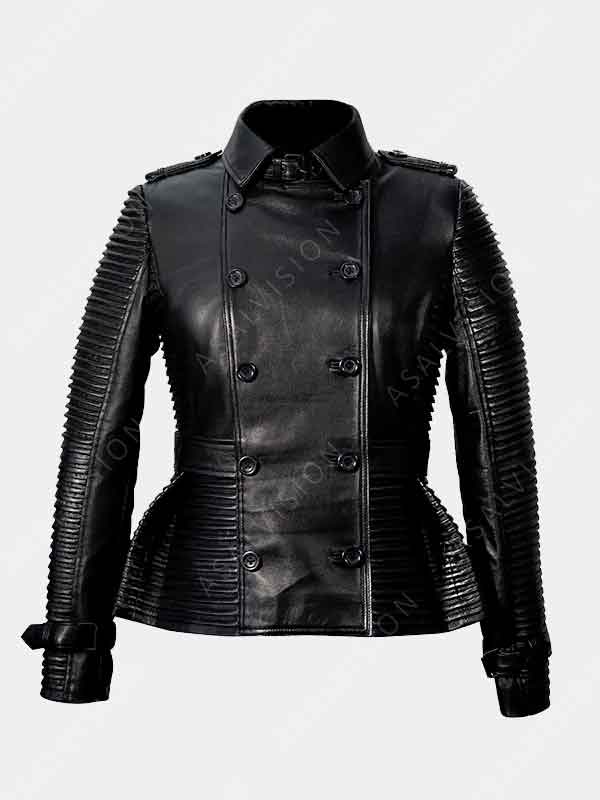 Women’s Double-Breasted Leather Black Jacket