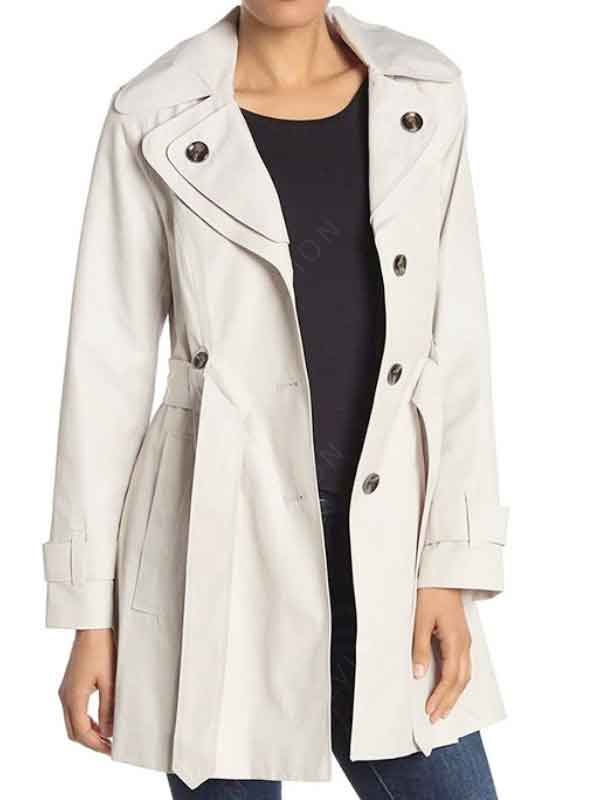 Brooke Baxter-west The Baxters 2024 Emily Peterson White Hooded Cotton Trench Coat