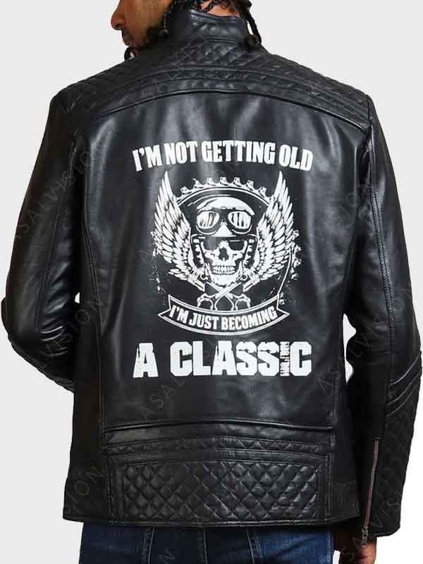 Diamond Quilted Black Leather Motorcycle Jacket For Men's