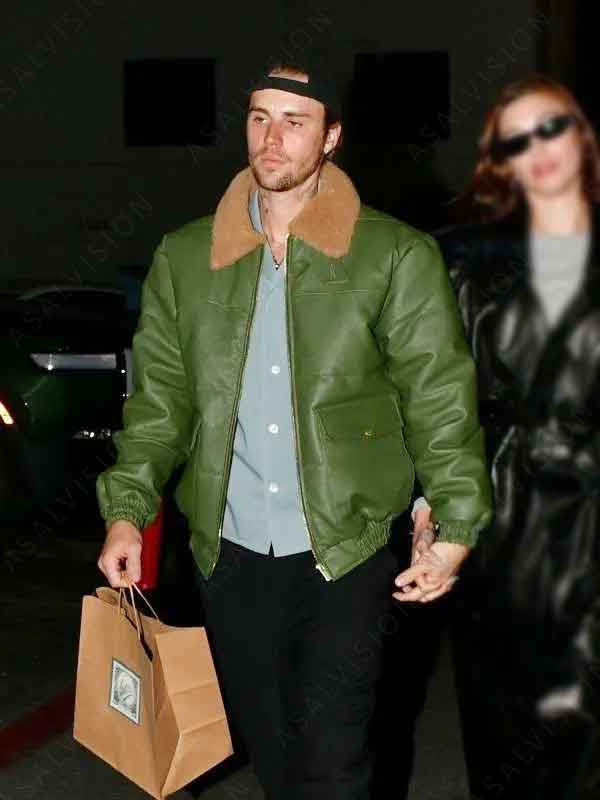 Justin Bieber Green Leather Jacket
