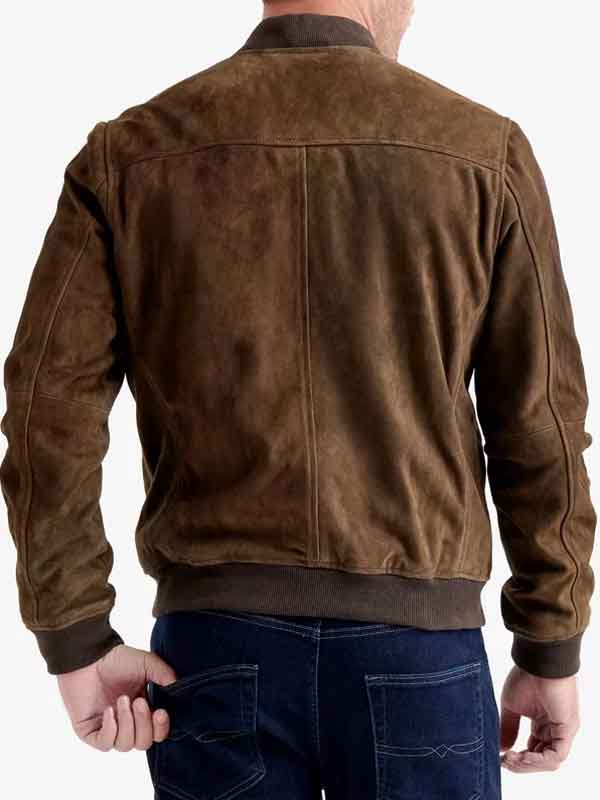 Mens Genuine Suede Leather Bomber Brown Jacket
