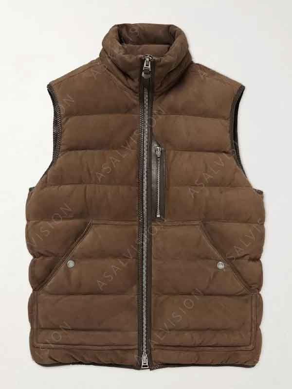 Mens Puffer Suede Leather Vest