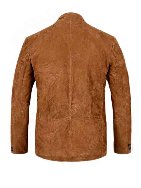 Mens Tan Brown Suede Leather Four Pockets Blazer