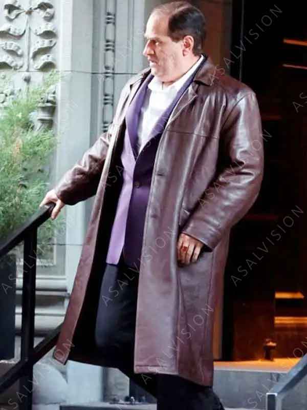 Oswald Cobblepot TV Series The Penguin 2024 Colin Farrell Brown Leather Trench Coat