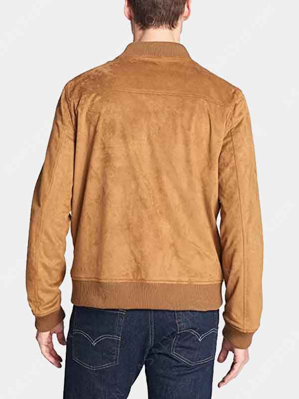 Suede Leather Tan Brown Baseball Jacket For Mens