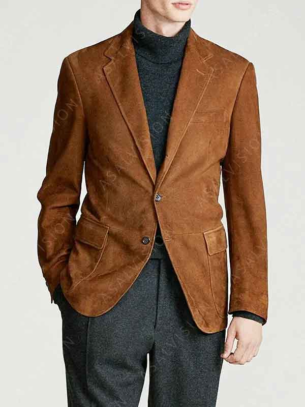 Vintage Brown Suede Leather Blazer for Mens