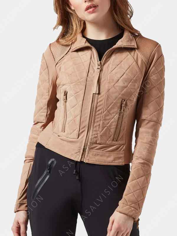 Womens Diamond Quilted Suede Leather Jacket